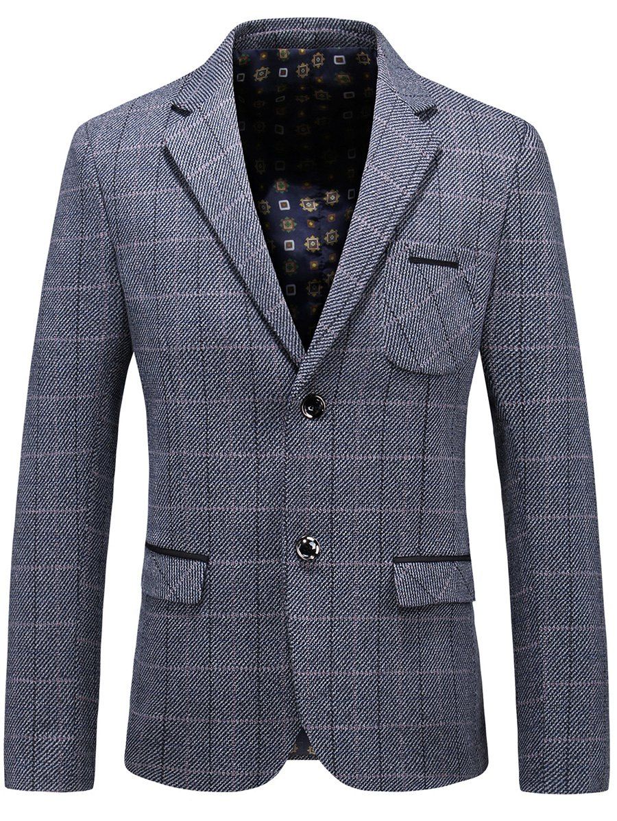 [17% OFF] 2021 Chest Pocket Single Breasted Check Blazer In BLUE GRAY ...