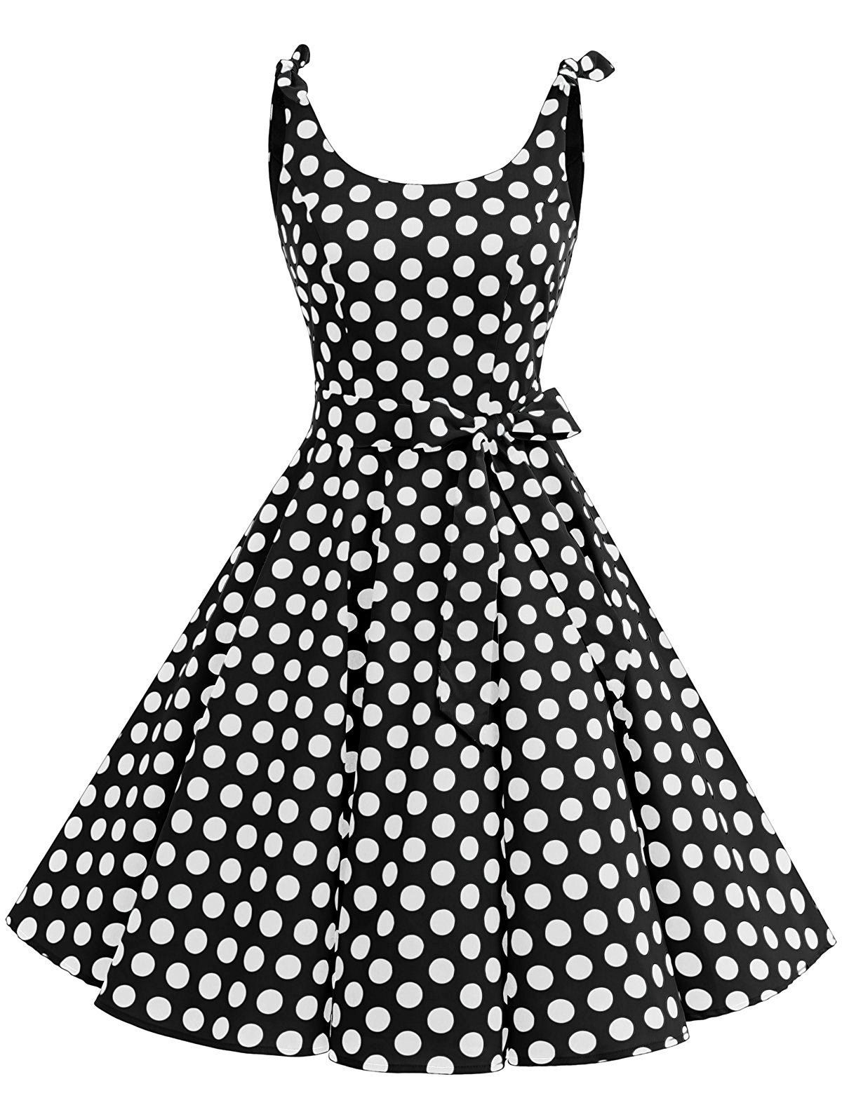 

Polka Dot Bowknot Belted Vintage Dress, Black