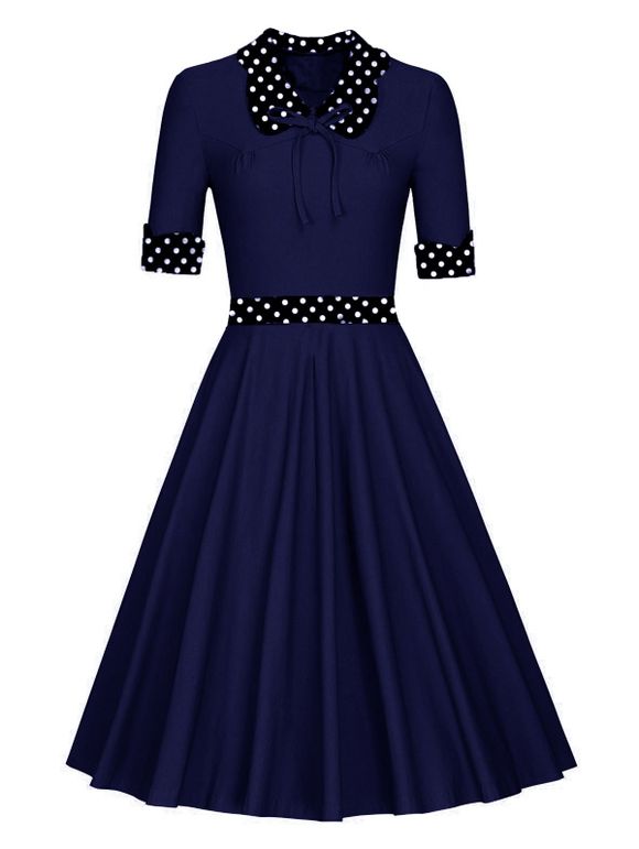 Vintage Polka Dot Robe Patineuse - Bleu Violet S