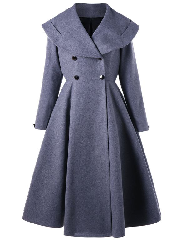 Manteau Fit et Flare à Double Boutonnage - Bleu gris M