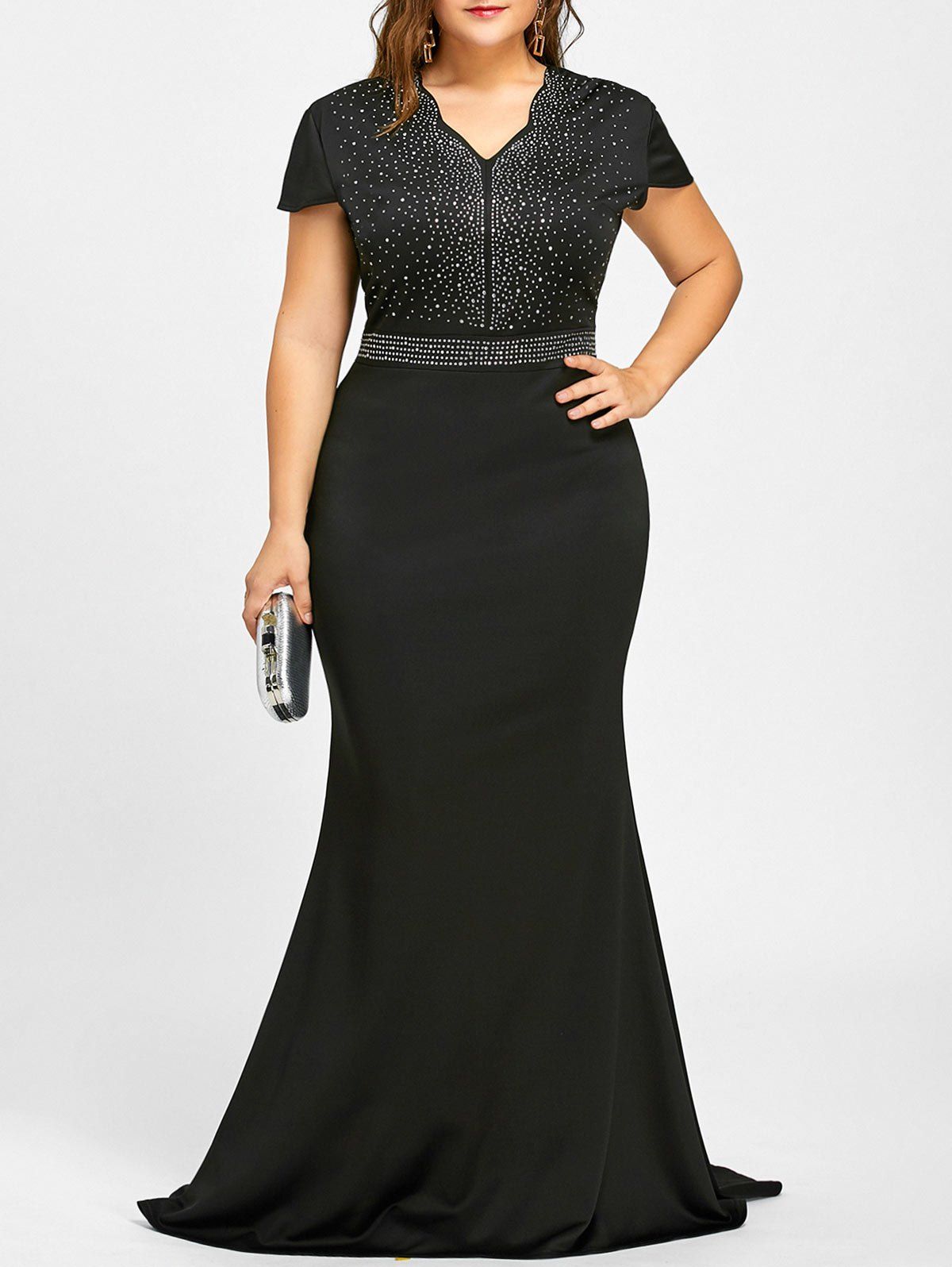 

Rhinestone Embellished Plus Size Maxi Dress, Black