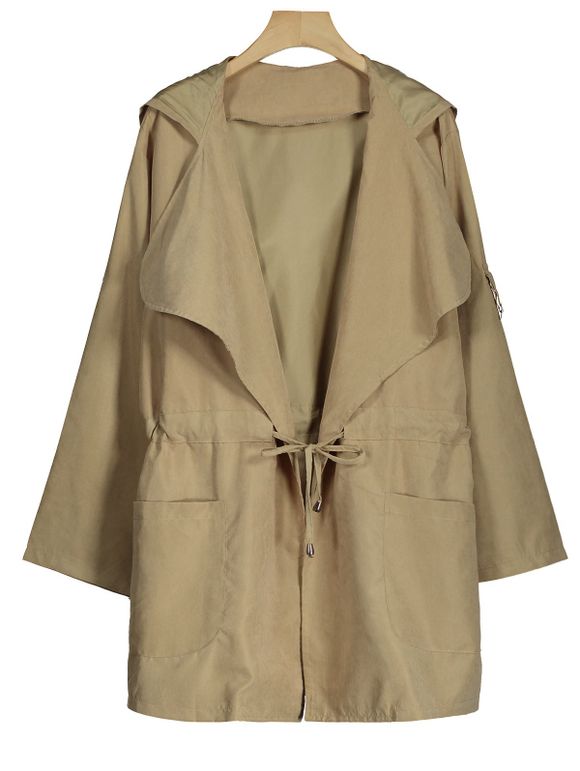 Manteau à Capuche à Cordon de Serrarge Grande Taille - Kaki XL