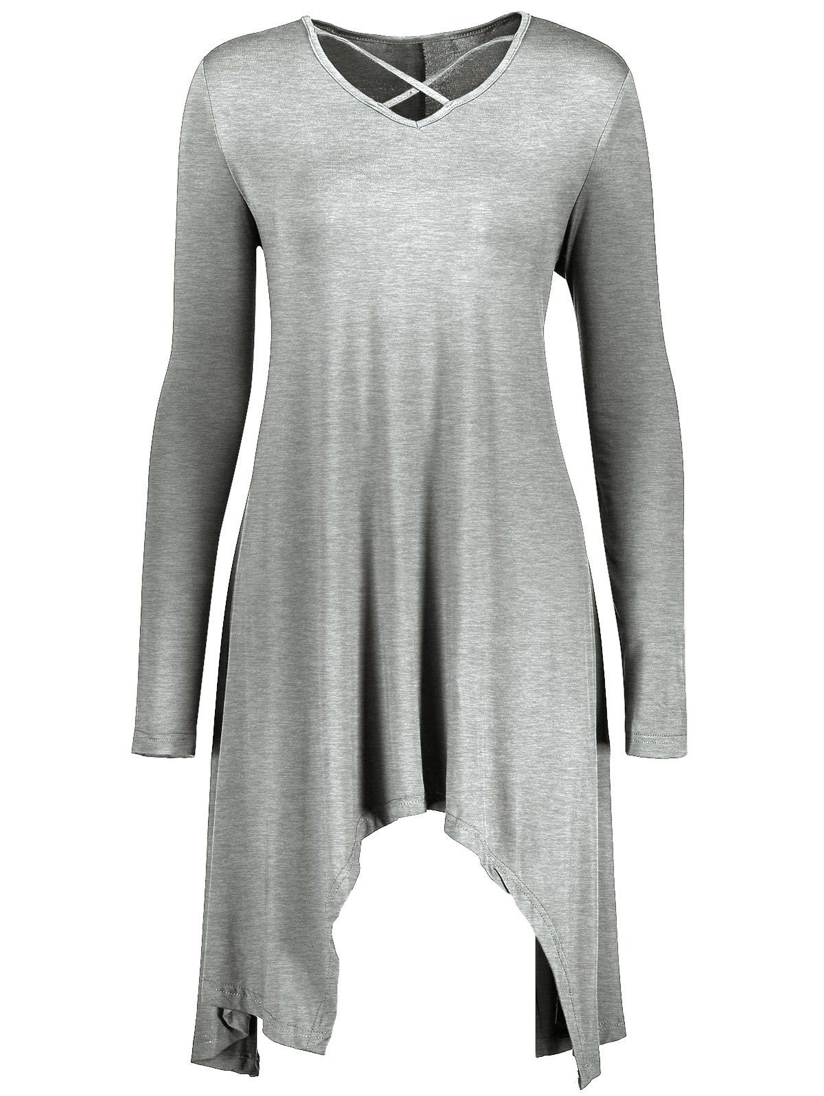 

Lattice Plus Size Long Sleeve Asymmetric Top, Gray