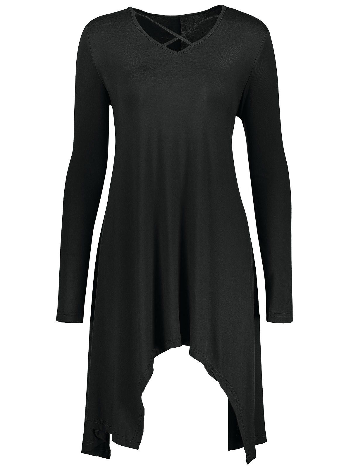 

Lattice Plus Size Long Sleeve Asymmetric Top, Black