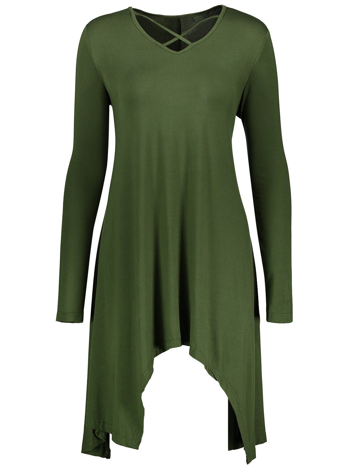 

Lattice Plus Size Long Sleeve Asymmetric Top, Green