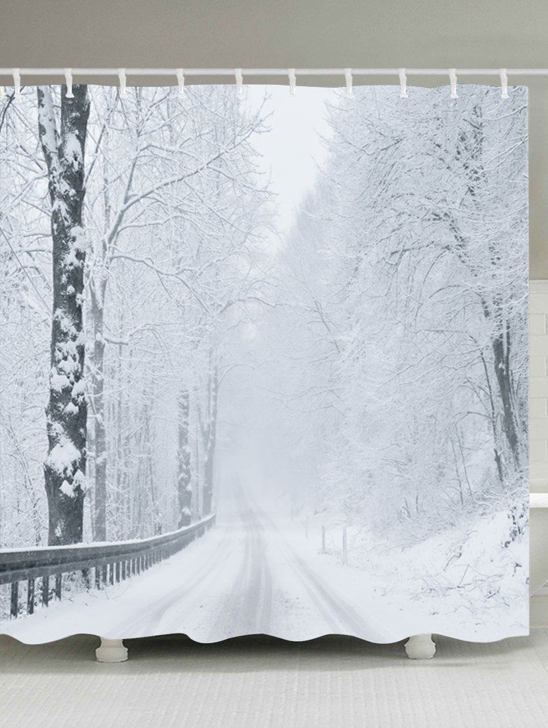 

Snow Forest Road Print Waterproof Bathroom Shower Curtain, White