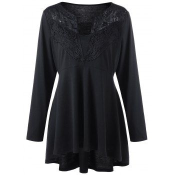

Plus Size Lace Trim High Low Hem Top, Black