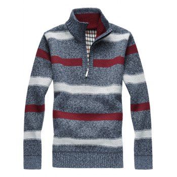 

Half Zipper Stripe Fleece Sweater, Blue