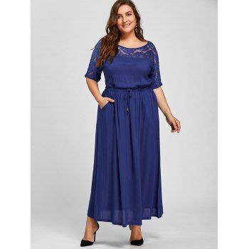 lace dress drawstring maxi trim plus
