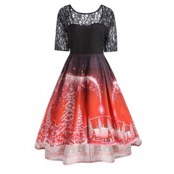 [17% OFF] 2023 Plus Size Christmas Party Lace Panel Vintage Dress In ...
