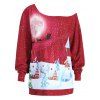 Sweat-shirt Grande Taille Imprimé Nuit de Noël à Encolure Cloutée - Rouge Clair 5XL