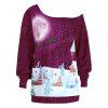 Sweat-shirt Grande Taille Imprimé Nuit de Noël à Encolure Cloutée - Rouge vineux XL