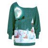 Sweat-shirt Grande Taille Imprimé Nuit de Noël à Encolure Cloutée - Vert 2XL
