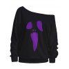 Halloween Ghost Skew Neck Sweatshirt - PURPLE L