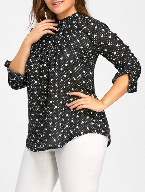 [LIMITED OFFER] 2019 Plus Size Chiffon Polka Dot Button Up Blouse In ...