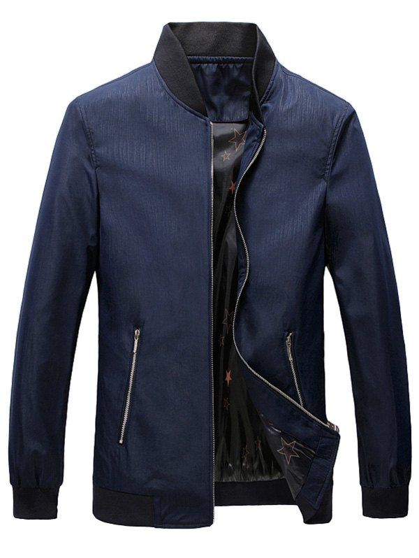 

Slim Fit Stand Collar Zip Jacket, Blue