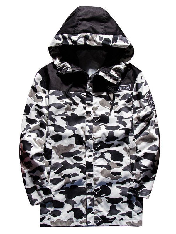 

Zip Up Hooded Windbreaker Camo Jacket, White