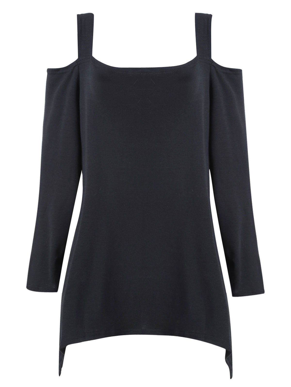 

Plus Size Cold Shoulder Handkerchief Hem Dress, Black