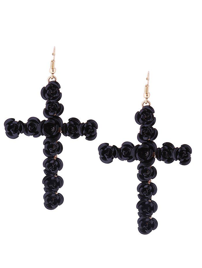 

Rose Cross Pendant Fish Hook Earrings, Black