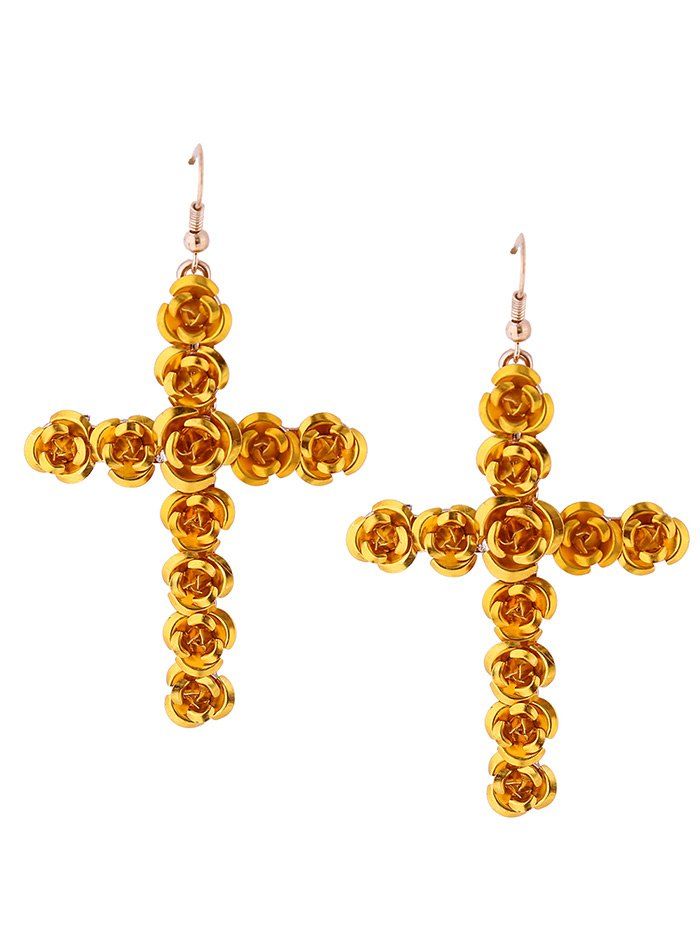 

Rose Cross Pendant Fish Hook Earrings, Yellow