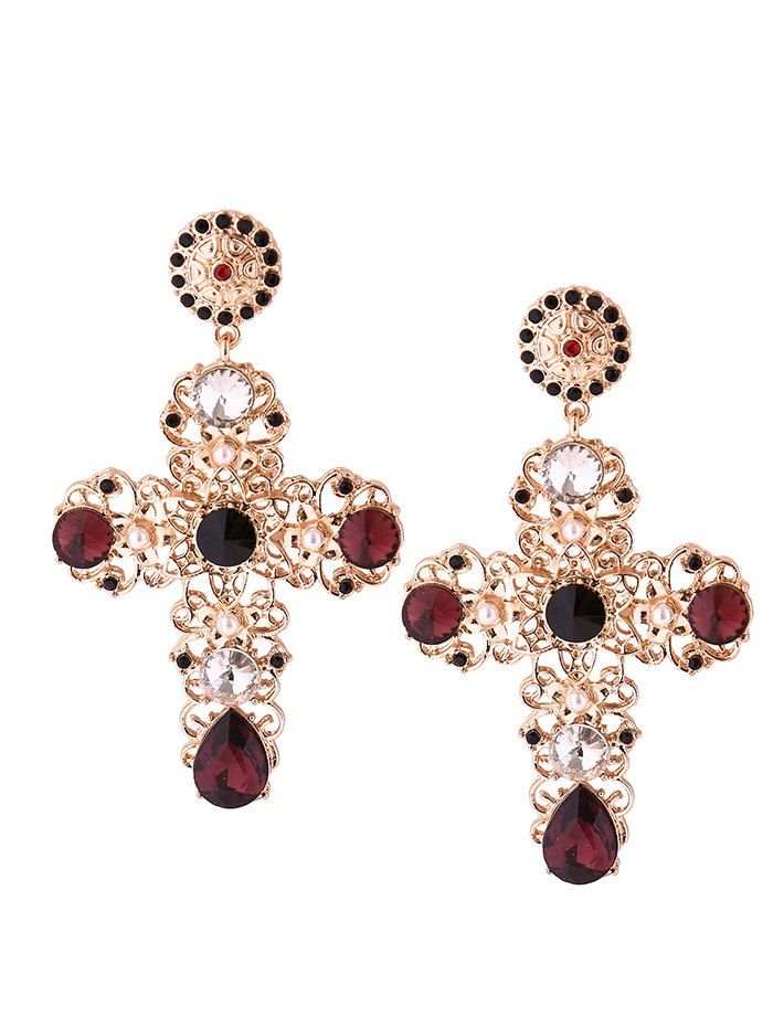 

Rhinestone Embellished Cross Stud Drop Earrings, Golden