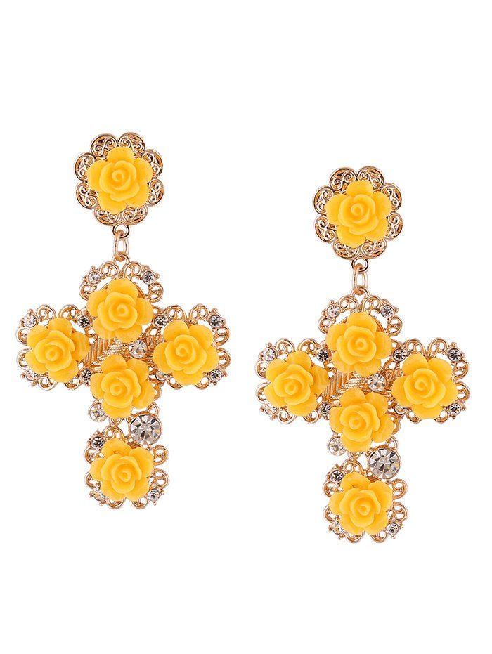 

Rose Embellished Cross Stud Drop Earrings, Yellow