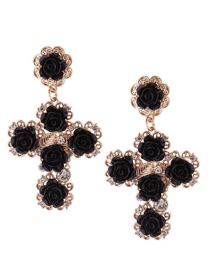 

Rose Embellished Cross Stud Drop Earrings, Black