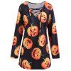 T-shirt à Lacets Imprimé Halloween Citrouille Grande Taille - Noir 2XL