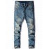 Zipper Pocket Straight Leg Distressed Jeans - Bleu clair 34