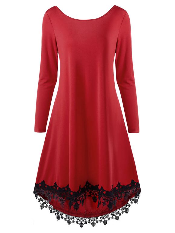 High Low Lace Trim Open Back Dress - Rouge L