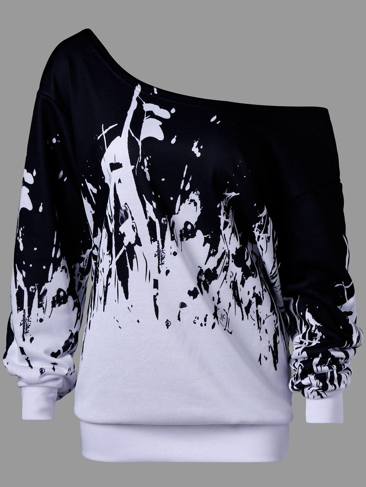

Plus Size Monochrome Skew Collar Sweatshirt, Black