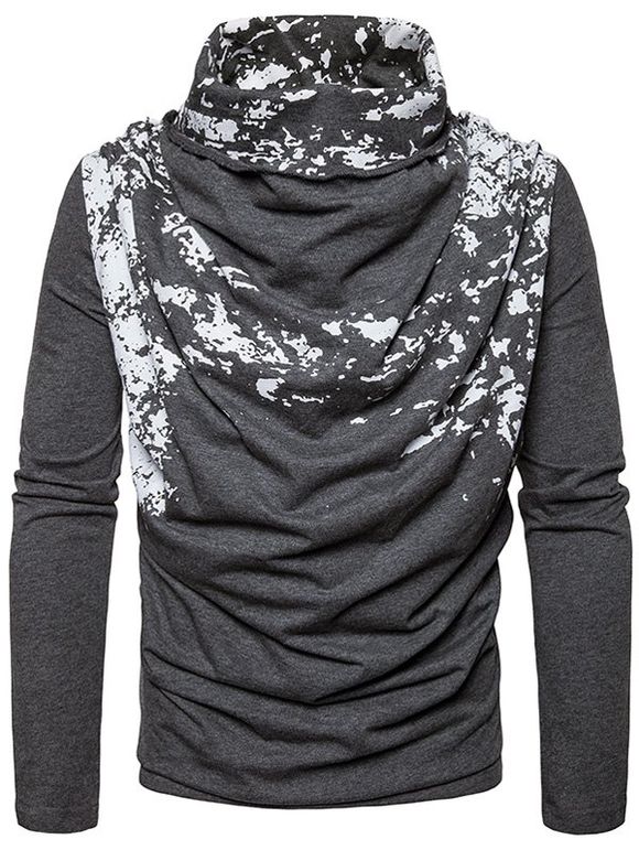 Cowl Neck Splatter Paint Pleat T-shirt - gris foncé XL