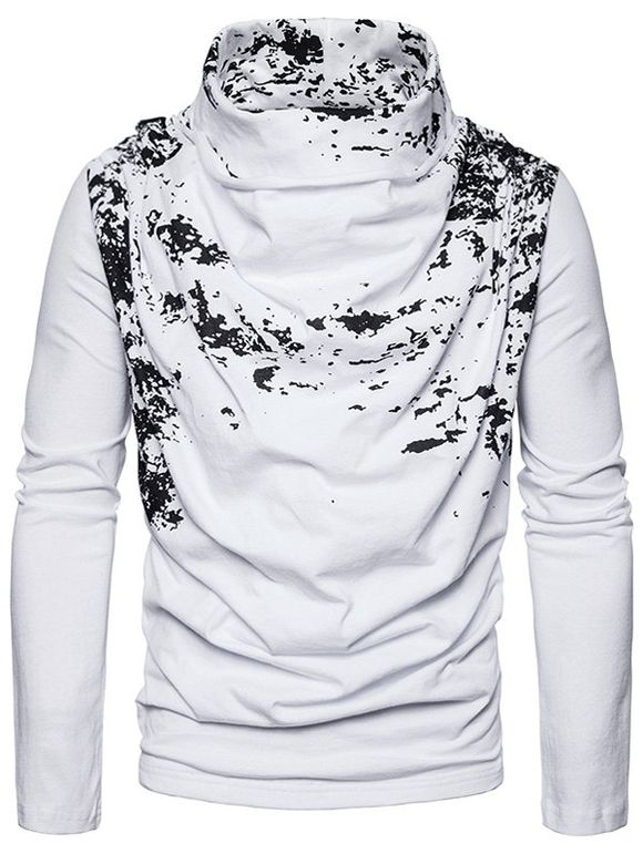 Cowl Neck Splatter Paint Pleat T-shirt - Blanc XL