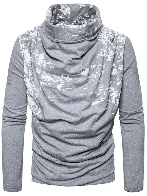 Cowl Neck Splatter Paint Pleat T-shirt - Gris Clair XL