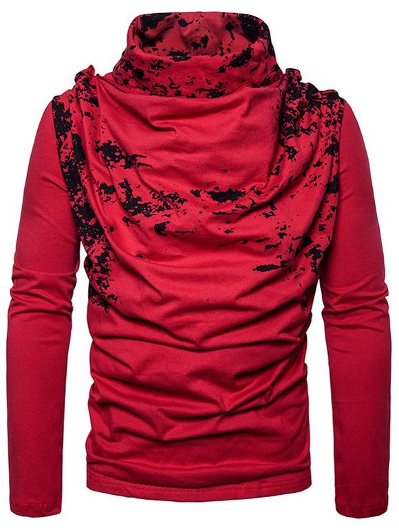 Cowl Neck Splatter Paint Pleat T-shirt - Rouge L