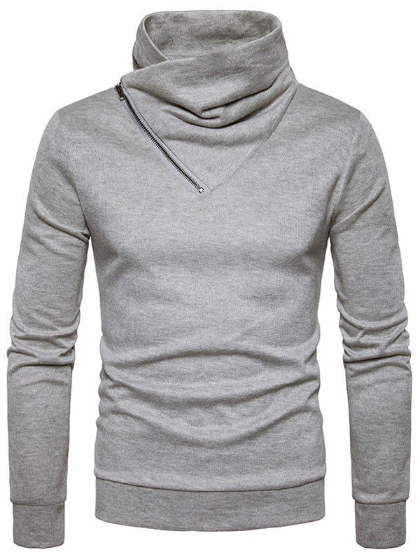 

Oblique Zipper Cowl Neck Knit Sweater, Light gray