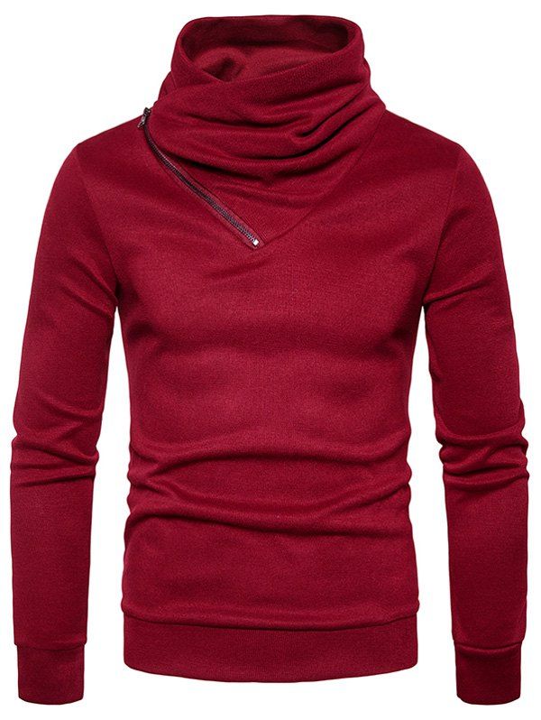 

Oblique Zipper Cowl Neck Knit Sweater, Wine red