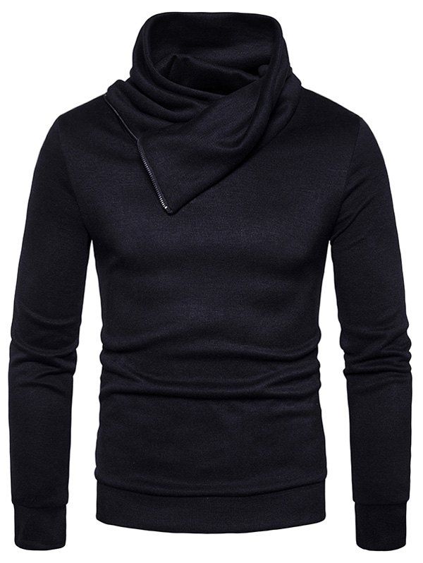 

Oblique Zipper Cowl Neck Knit Sweater, Black