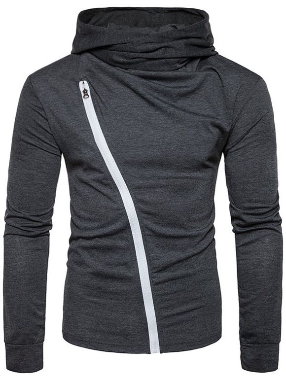Cowl Neck Oblique Zipper Pleat T-shirt - gris foncé M