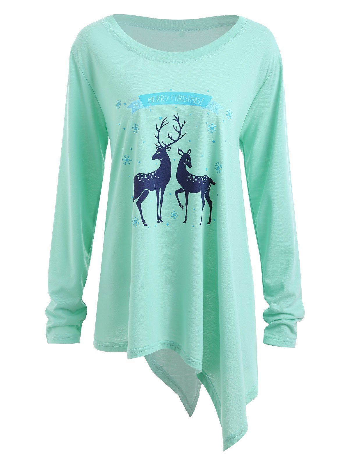 

Plus Size Christmas Deer Graphic Asymmetric T-shirt, Pistachio