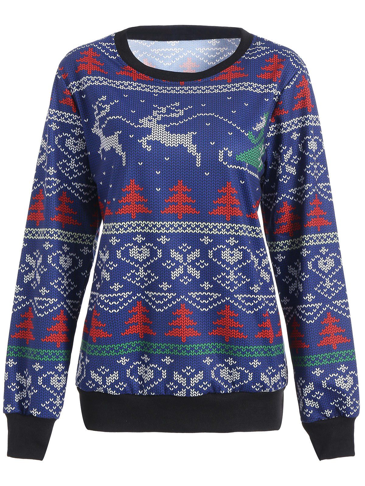 

Elk Tree Printed Crew Neck Christmas Sweatshirt, Deep blue