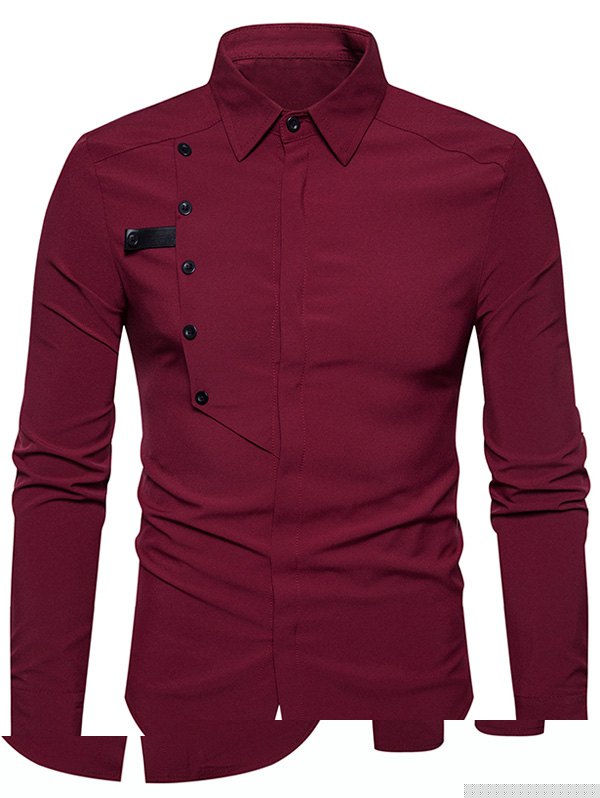 

Cover Placket Buttons Design Shirt, Wine red