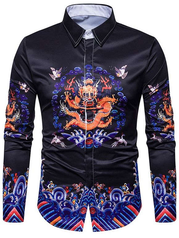 Dragon Print Chinoiserie Vintage Shirt - multicolore XL