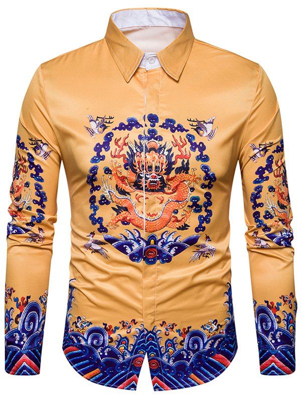 

Chinoiserie 3D Animals Print Long Sleeve Shirt, Colormix