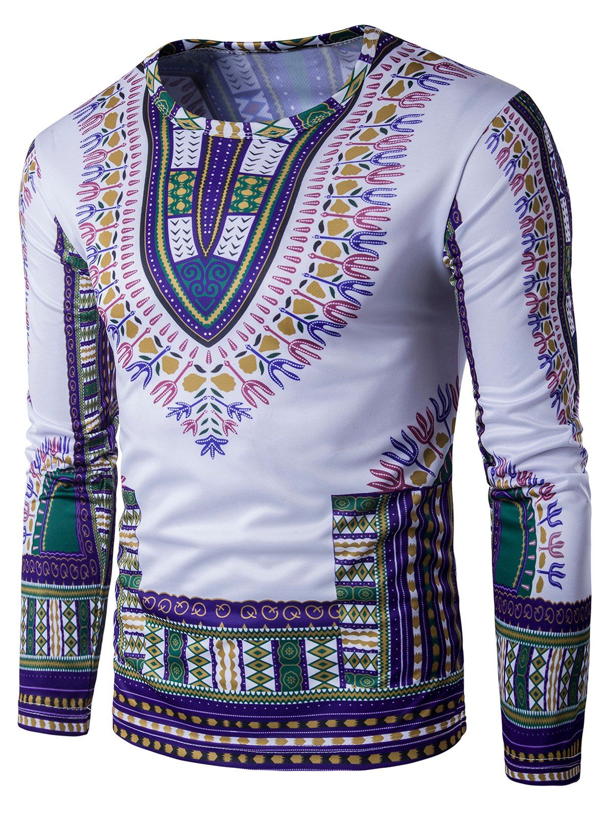 

Geometric Print Ethnic Style T-shirt, Purple