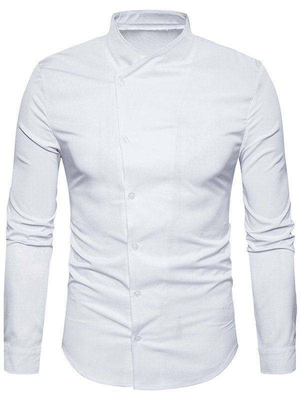 

Stand Collar Oblique Buttons Shirt, White