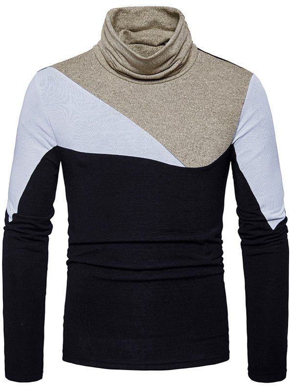 

Cowl Neck Color Block Panel Sweater, Black