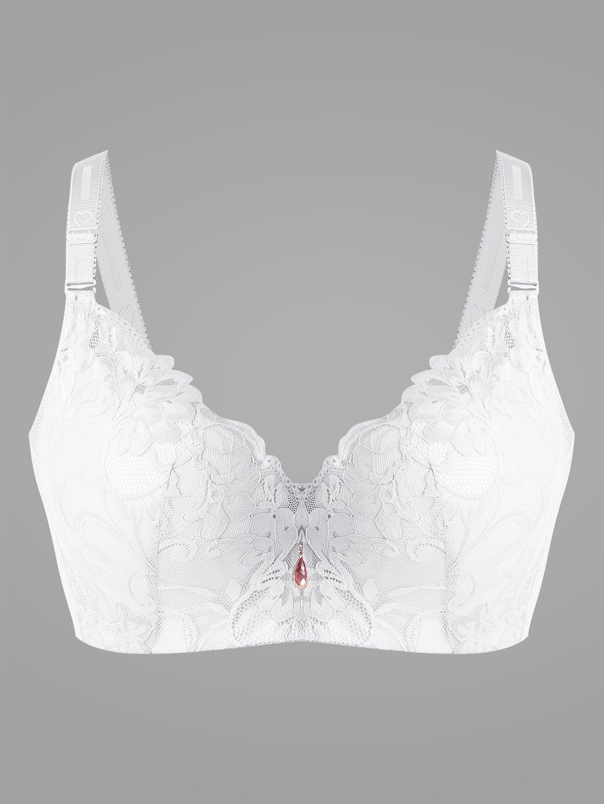 

Plus Size Underwire Floral Lace Bra, White