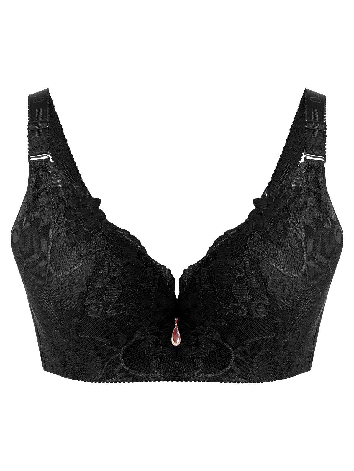 

Plus Size Underwire Floral Lace Bra, Black