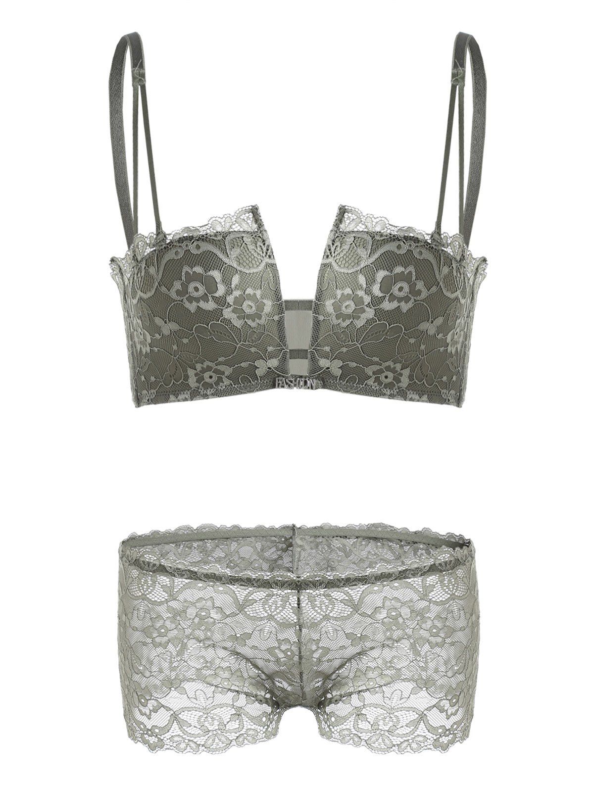 

Lace Criss Cross Back Bra Set, Army green